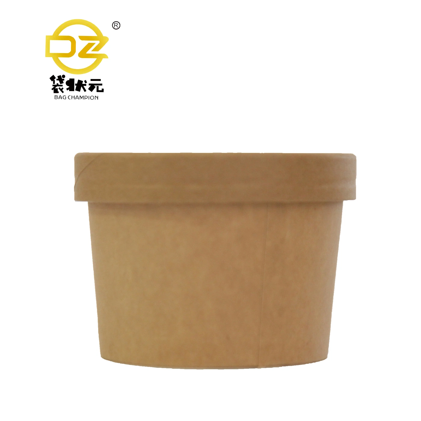 Factory Supply Compostable Kraft Paper Container Cup Bowl for Salad Soup Fast Food with Clear Lip