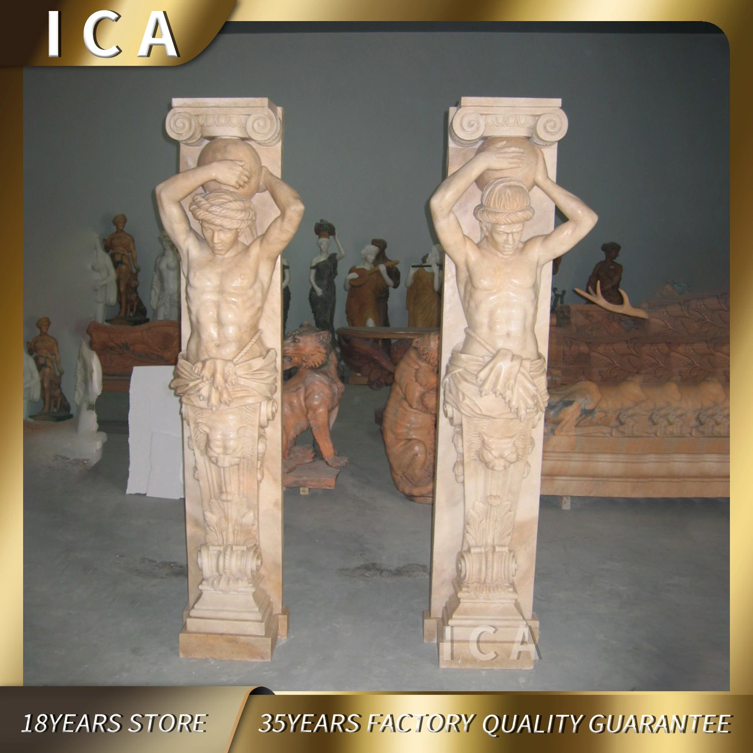 Egyptian Rice Yellow Marble Top Sculptor Make Stone Columns