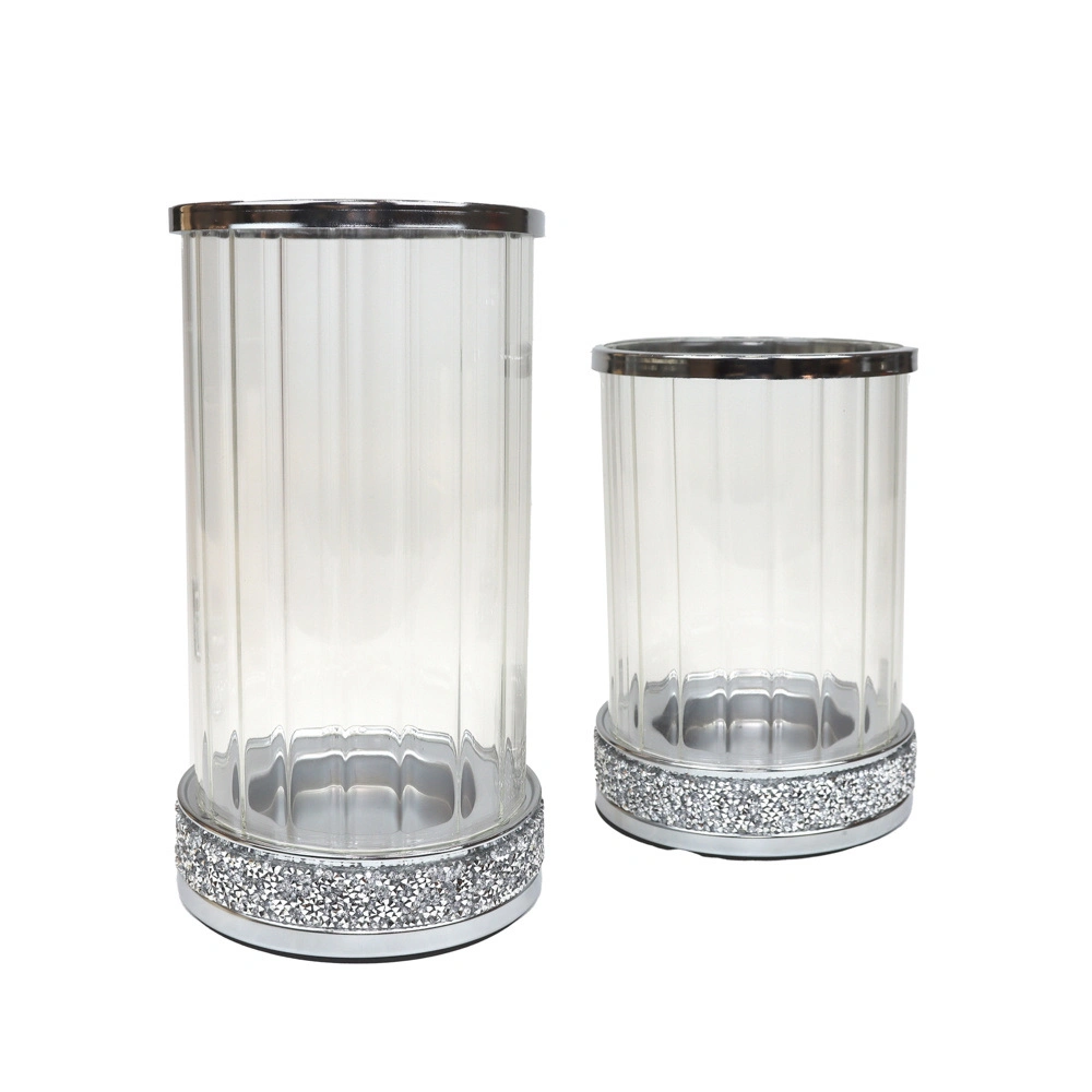 Modern Style Crystal Diamond Glass and Metal Candle Holders with Transparent Water Ripple for Home Decoration/ Wedding Parties/ Holiday