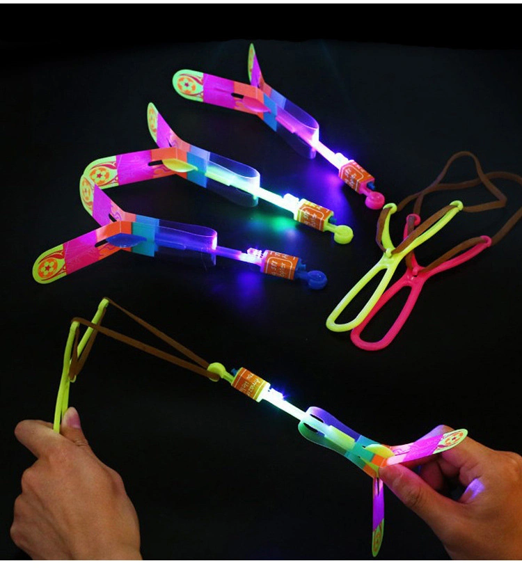 LED Light Arrow Rocket Helicopter Flying Toy Party Fun Gift Elastic Slingshot Flying Copters Birthdays Thanksgiving Christmas Day Gift Outdoor Game for Children