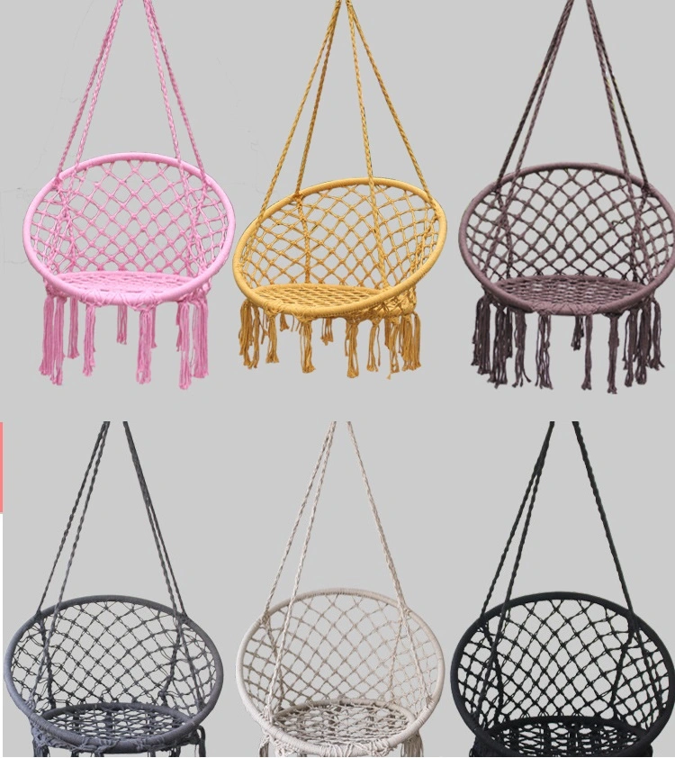 Silla colgante de hamaca de macramé hecha a mano, silla de cuerda de malla tejida