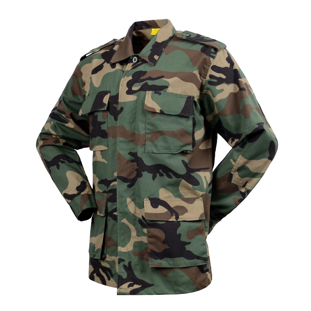 Uniforme de style militaire de police militaire pour hommes, combat tactique, 65% polyester et 35% coton, camouflage woodland, style BDU de l'armée