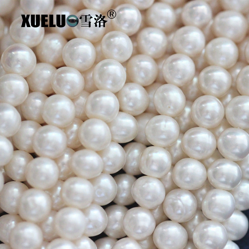 7-8mm calidad Ab redonda blanca barato auténticas perlas naturales cultivadas de agua dulce cadenas (XL180017)