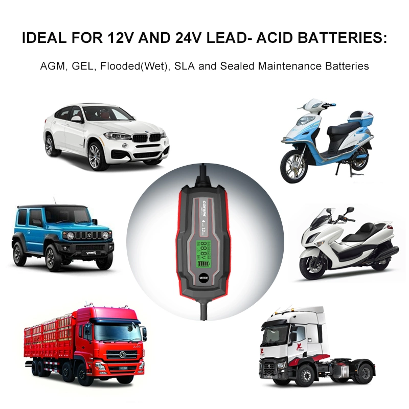 Fast Charging High Power Smart 6V 12V Auto RepairSTD,AGM,GEL,LFP,STD Battery Charger 4a Car Trickle Battery Charger