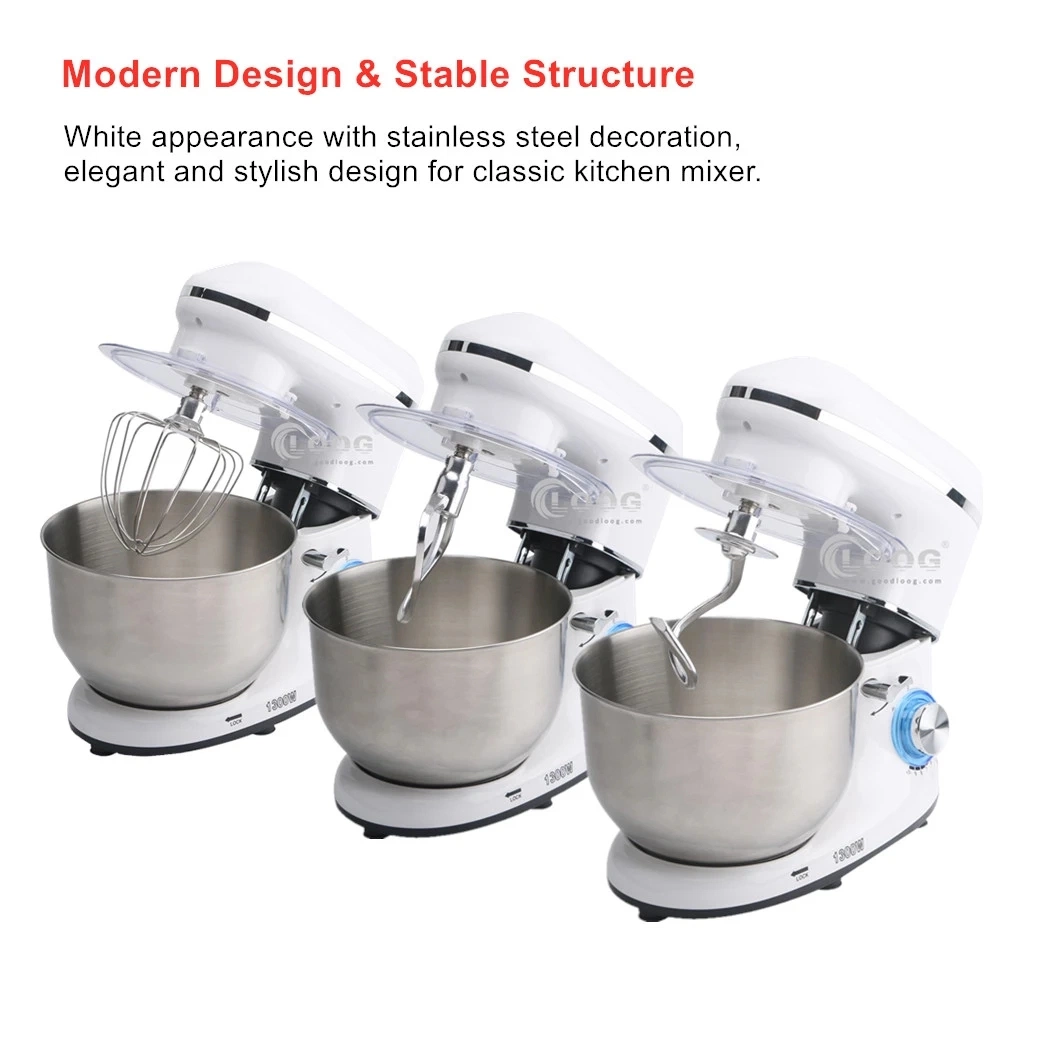 Wholesale/Supplier Household Stand Mixer Stainless Steel Bowl Kitchen Food Blender Cream Egg Whisk Cake Dough Kneader Bread Mixer Maker with Dough Hook Removable Bowl