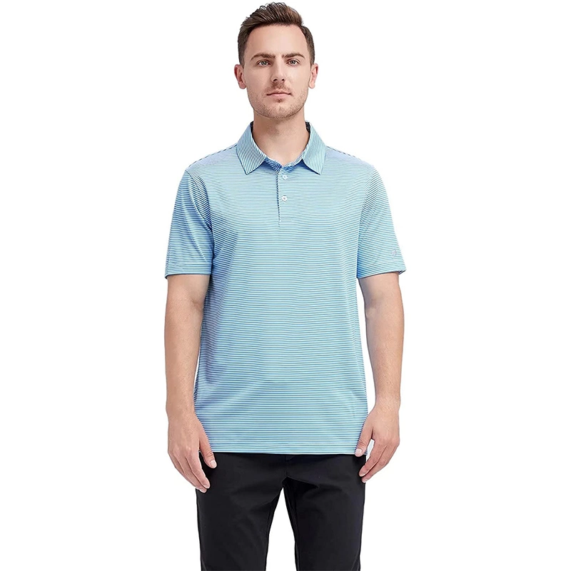 Herren Stripe Poloshirts Golf Sport UPF Dry Fit Performance Poloshirt