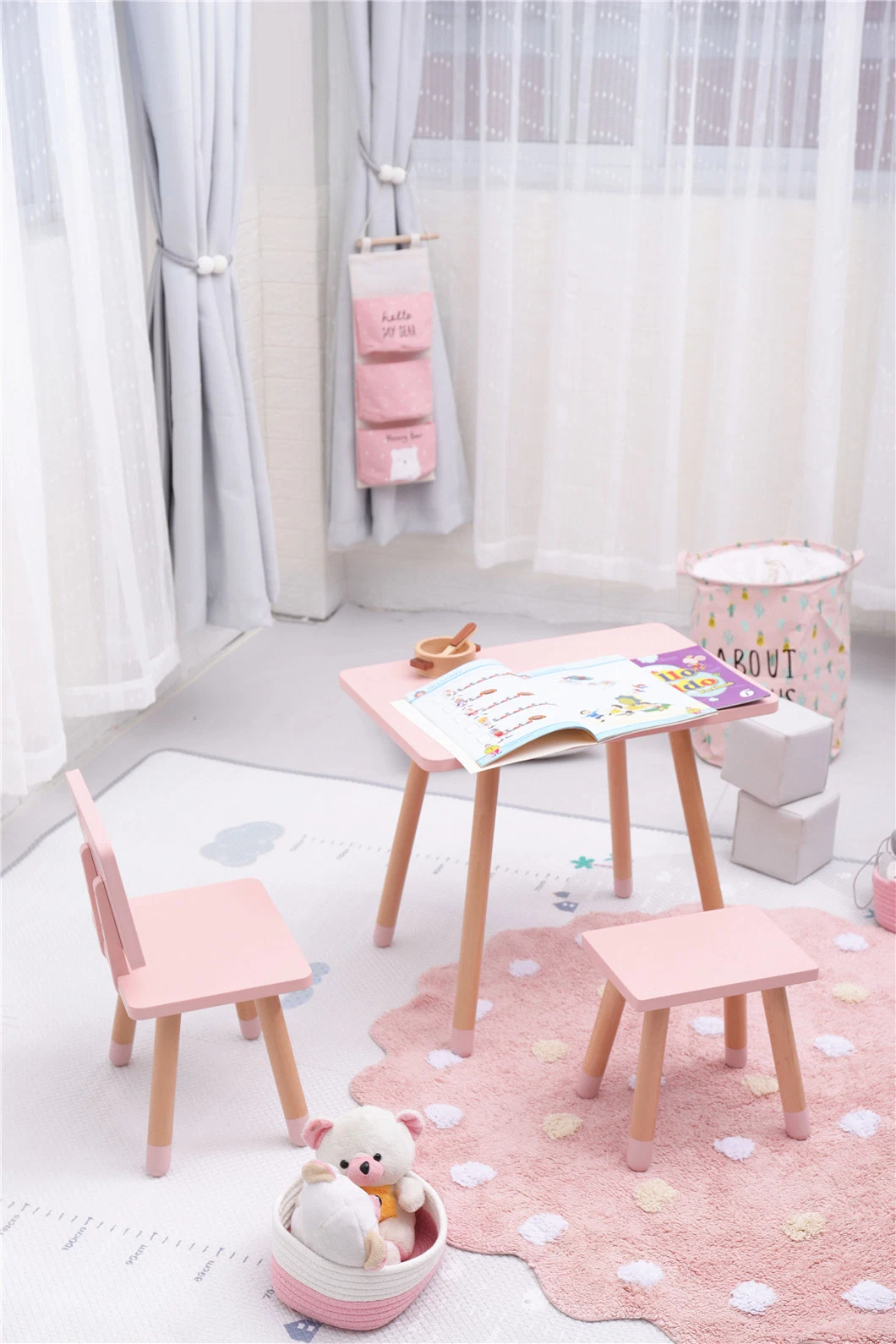 High quality/High cost performance  Wooden Kids Reading Square Table and Chair Set Preschool Furniture