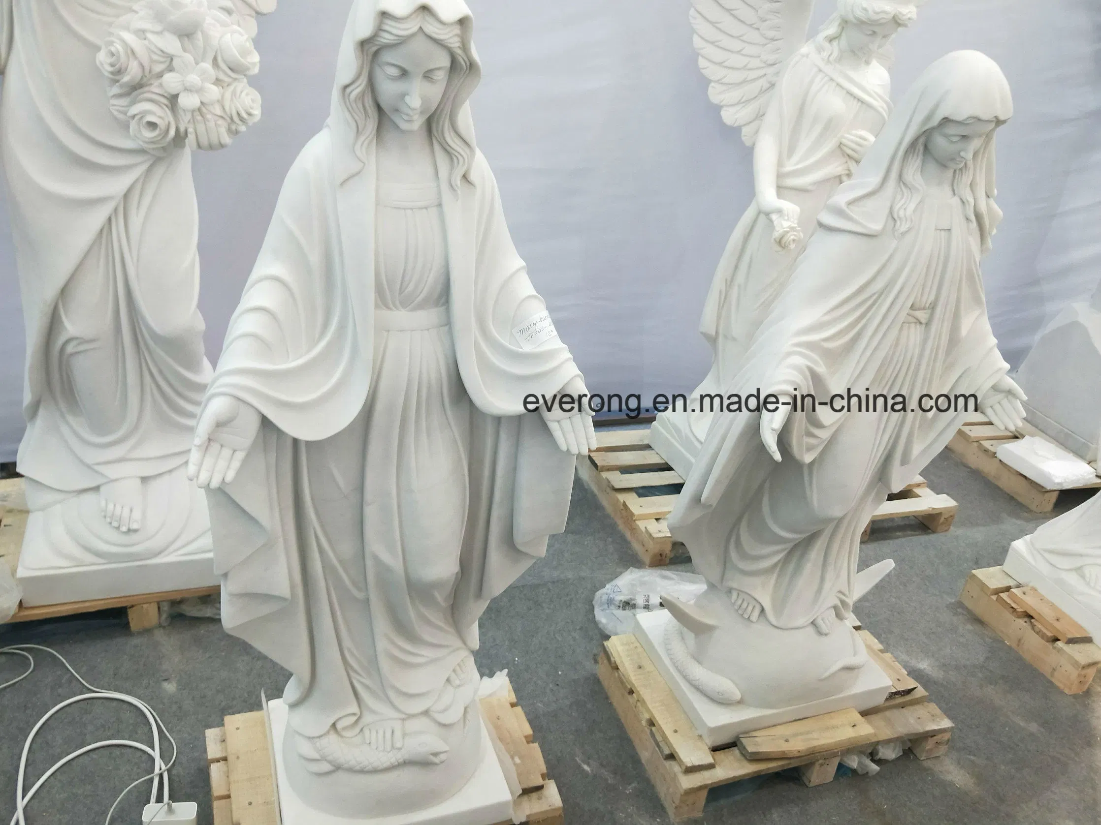 Natural Pure White Marble Virgin Mary Carvings Statues for Sale