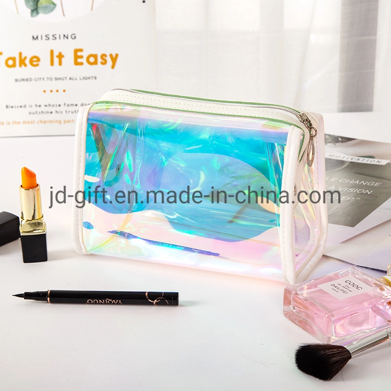 Biodegradable Holographic TPU Plastic Makeup Travel Bag Custom Toiletry Bag Clear Cosmetic Bags