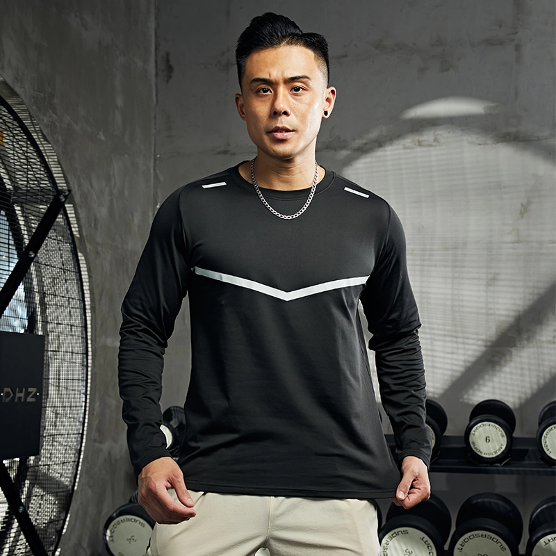 Workout Training Muscle Fitness Gym Shirts Reflektierendes Design Langarm Shirts Sport Sportkleidung