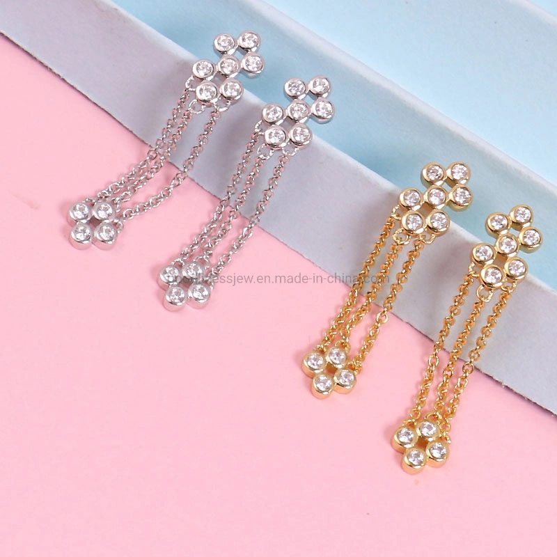 Cubic Zirconia Elegance Tassels Earring Silver Jewellery for Party