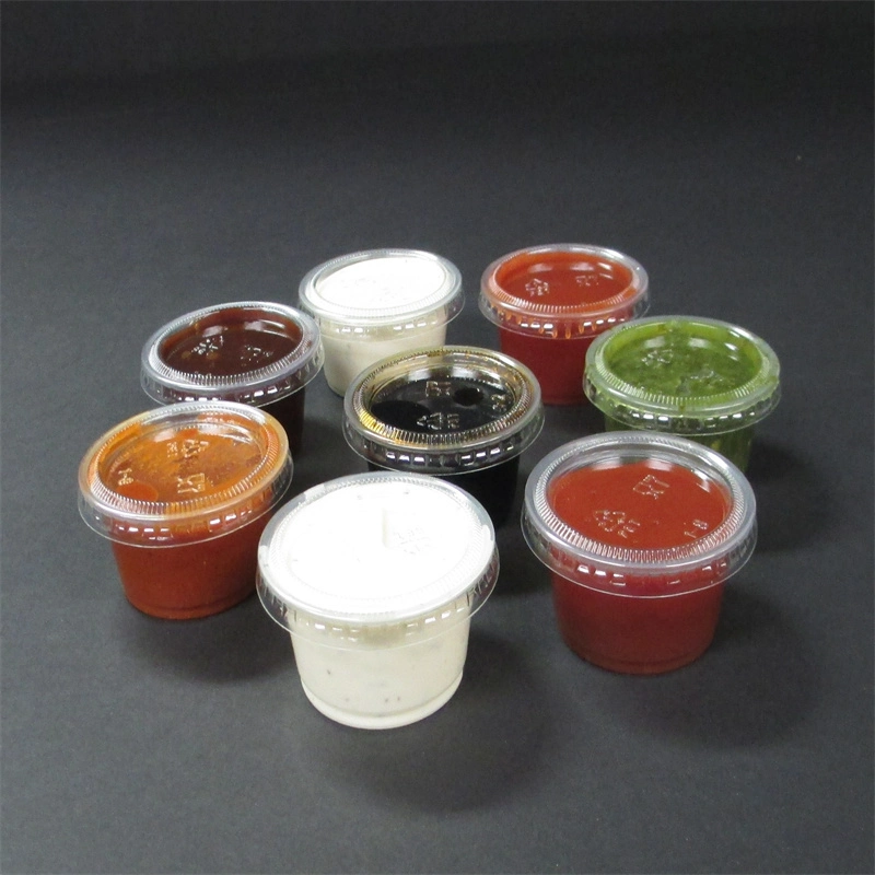 0.75/1/1.5/2/2.5/3.25/4/5.5oz jetables Chutney de ronde en plastique transparent contenant des aliments de CUPS Boîte de rangement avec couvercles