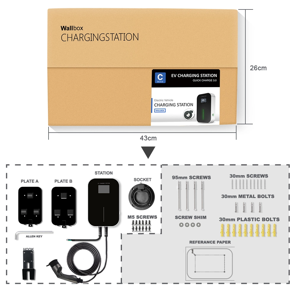 SAE J1772 EV Charging Uint Wall Mount with Type 1 Plug 20 Feet