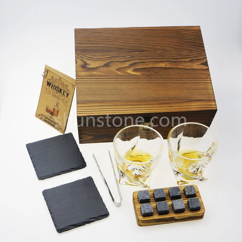 Competitive Soapstone Ice Stones Personalized Wooden Box Whiskey Stone Whiskey Glasses Gift Set