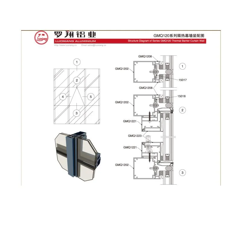 Material de construção de uma fachada de vidro Thermal quebrar a parede lateral de alumínio