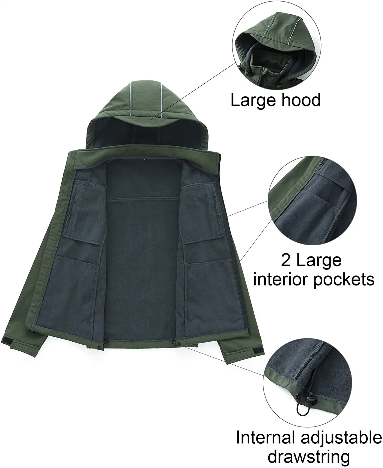 Herren Softshell Military Stil Winter Sport Wasserdicht Windproof Fashion Outdoor Jacke mit abnehmbarer Kapuze