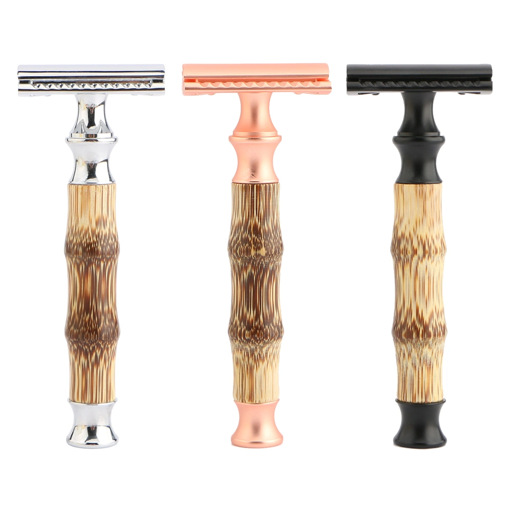 D671 Small MOQ zero waste reusable double-edged 3 piece Safety Razor with Bamboo Handle