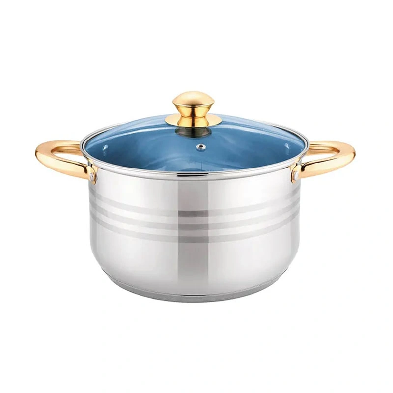 7-Step Induction Capsule Bottom Stainless Steel Cookware Set 13 Piece Casserole Kitchenware Cooking Pot with Blue Glass Lid