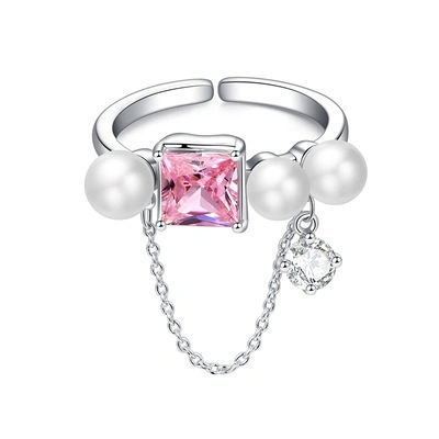 Cadeau de Noël diamant rose bague d'ouverture d'amour Pearl Zircon Tassel bijoux de la chaîne