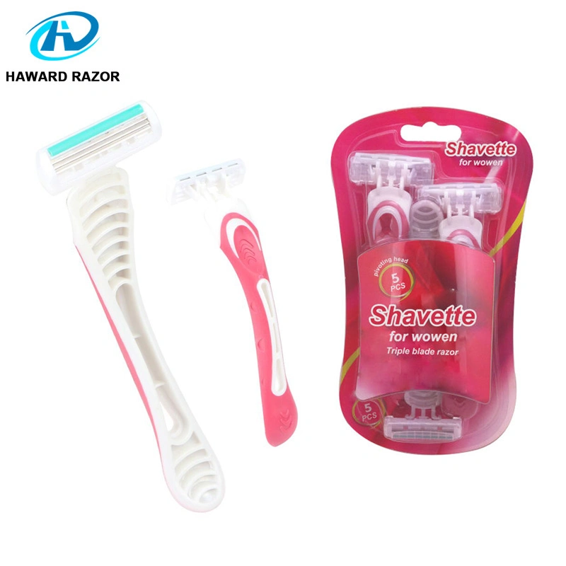 Aço inoxidável senhoras de barbear descartáveis 3 lâmina de barbear descartáveis Razor para Mulheres