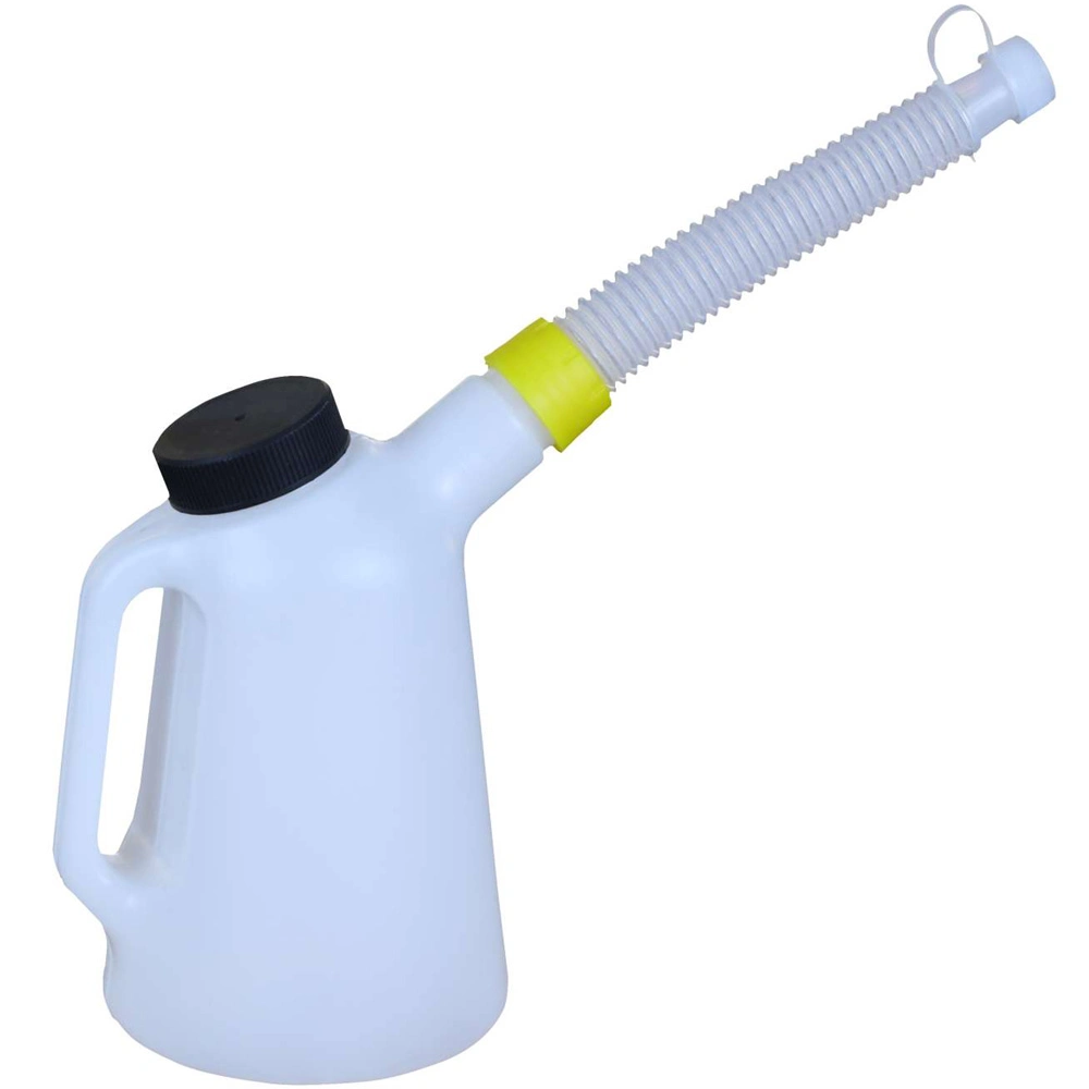 1 Litre Plastic Oil Measuring Jug Fluid Pouring Can with Protection Lid and Flexible Outlet