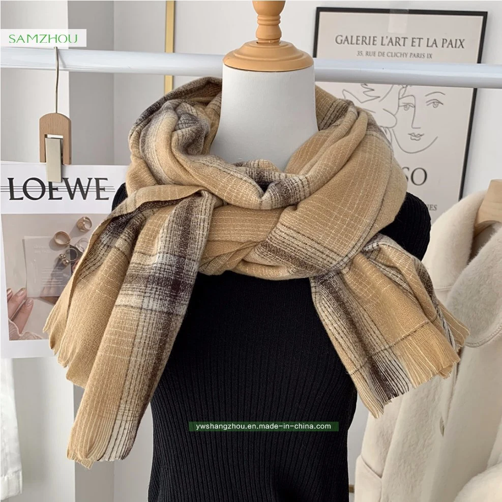 Weicher Schal aus Plaid Fashion Lady Kaschmir langer Schal mit Quaste Winter