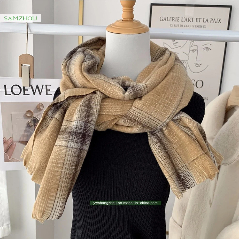 Soft Plaid Scarf Fashion Lady Cashmere Long Shawl with Tassel Winter