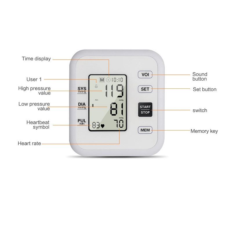 Personnalisation utilisation à domicile Sphygmomanomètre automatique LCD Affichage numérique diffusion vocale Moniteur de pression artérielle électronique du bras