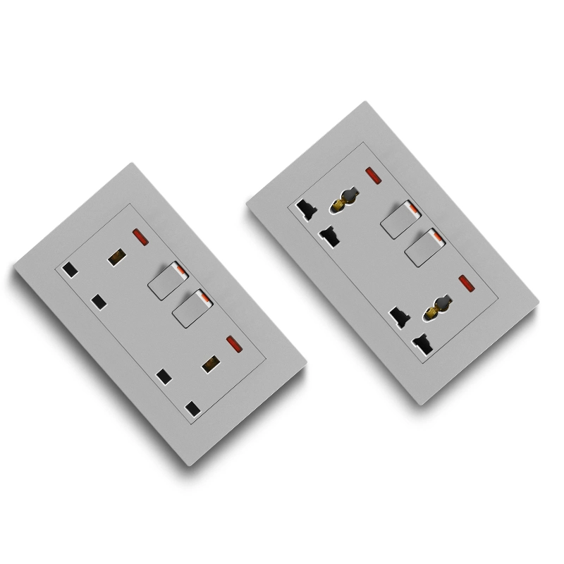 Sliver Color 1 Gang 5 Pin 13A Multi-Function Switched Socket with Neon