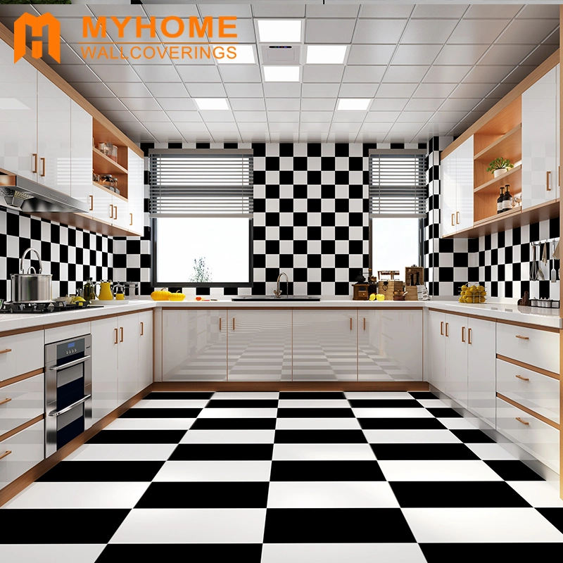 Cheap Price Black-White Style Floor Tiles Plastic Flooring Wall Sticker for Home Decoration