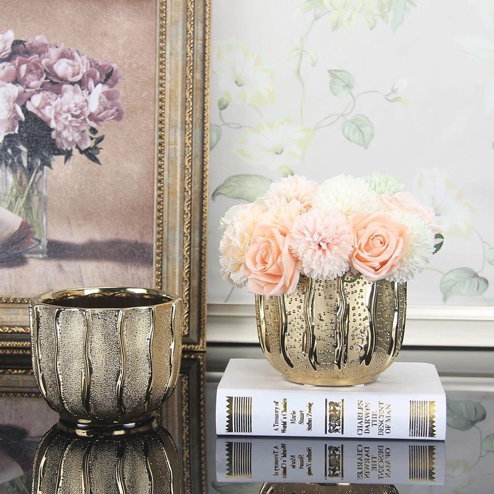 V099B Home Decor Luxury Gold Vase Decoration Wedding Centerpieces Ceramic Flower Pot Porcelain Plant Planter