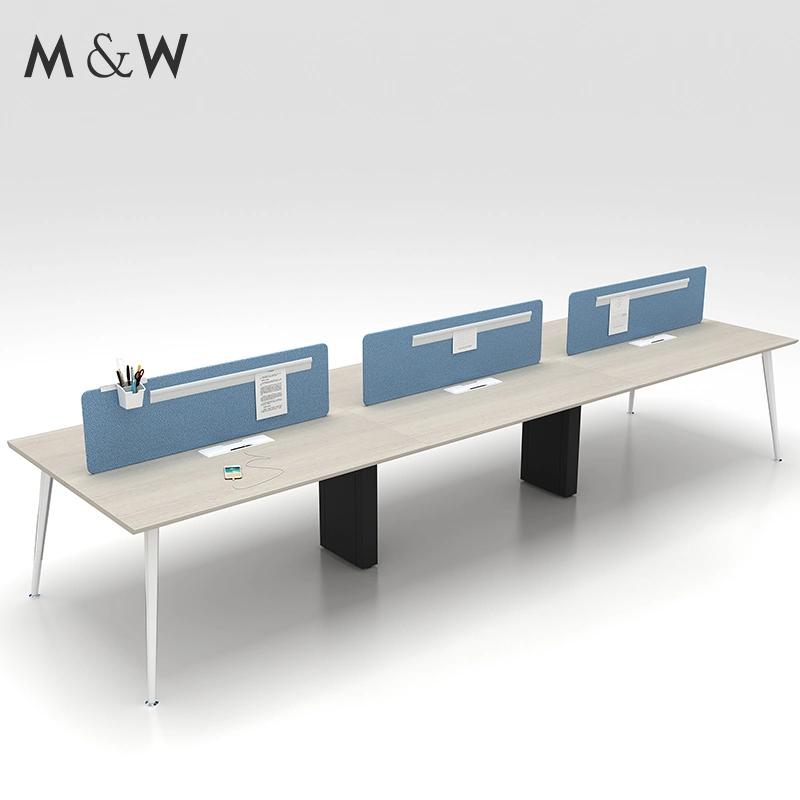 Standard Specifications Used Metal Leg Desk Screen Wooden Table Top 6 People Office Desks Workstations