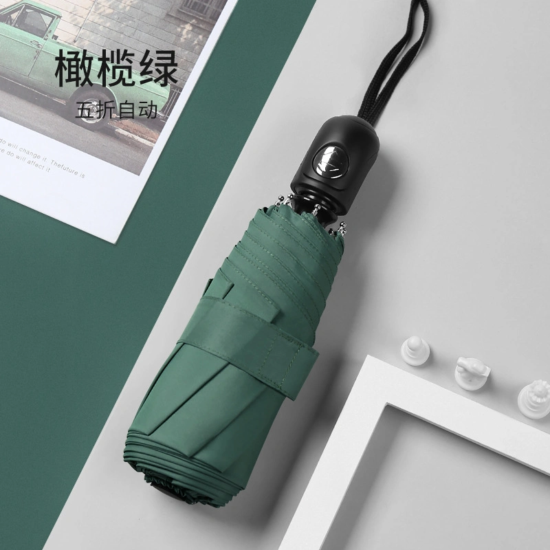 Hochwertige Kundenspezifische OEM fünf Falten automatische Regenschirm Tasche Regenschirm Mini-Regenschirm