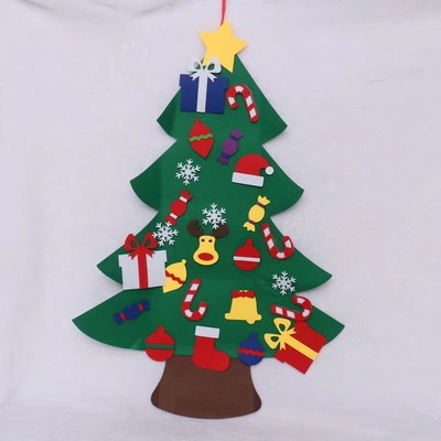 Árbol al por mayor Figura Color Verde fieltro DIY árbol de Navidad con Muchas pequeñas decoraciones