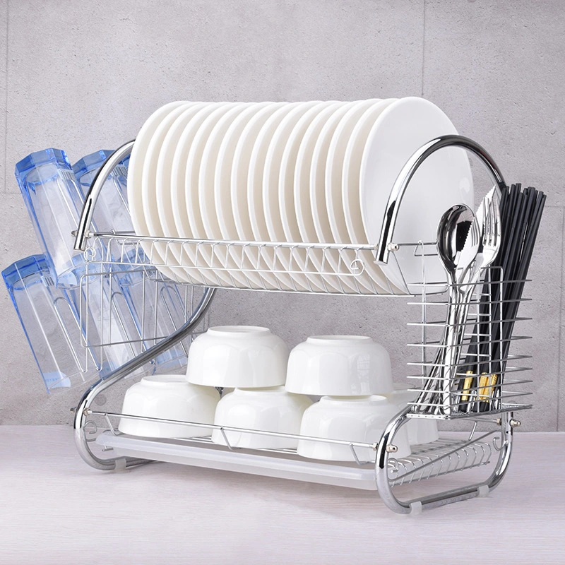 Double Layer Single Dish Drain Bowl Rack, Kitchen Supplies Storage Rack