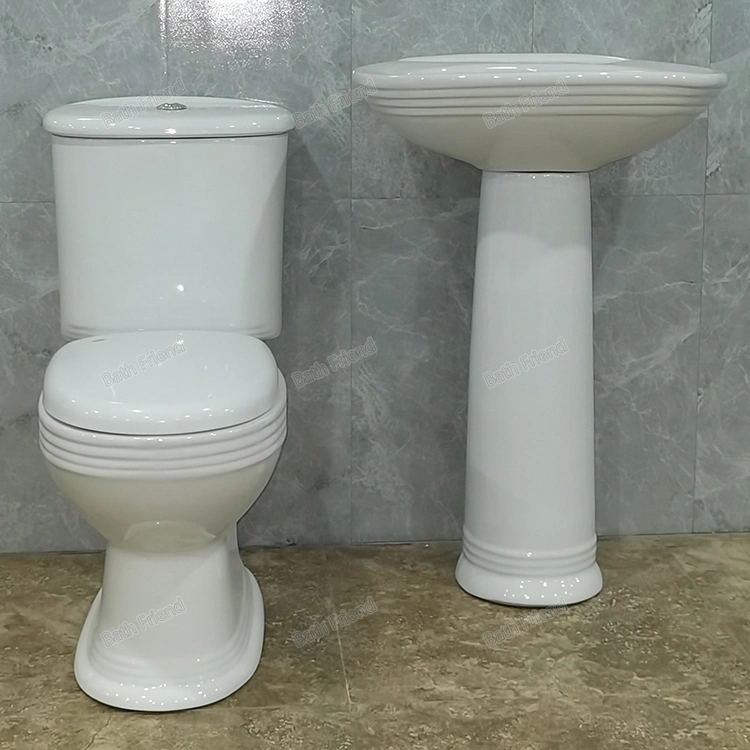 Africa Ventes chaudes Ensemble sanitaire Sénégal Prix de gros P Trap Washdown Deux pièces Toilettes Salle de bain Céramique Lavabo sur pied