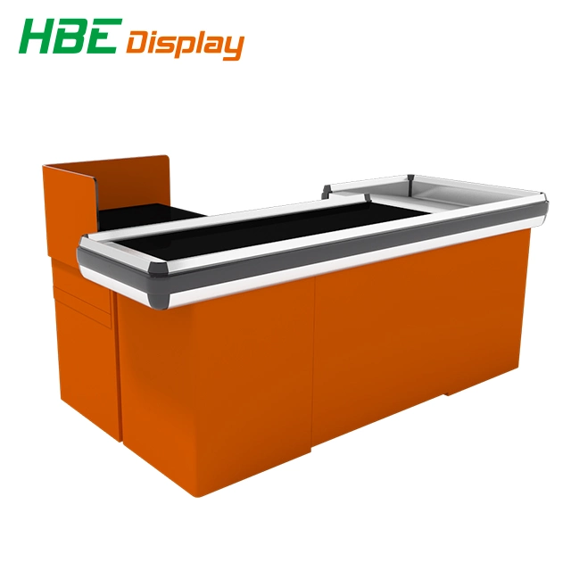 Customized Color Hypermarket Metal Electric Checkout Counter with Conveyor Belt