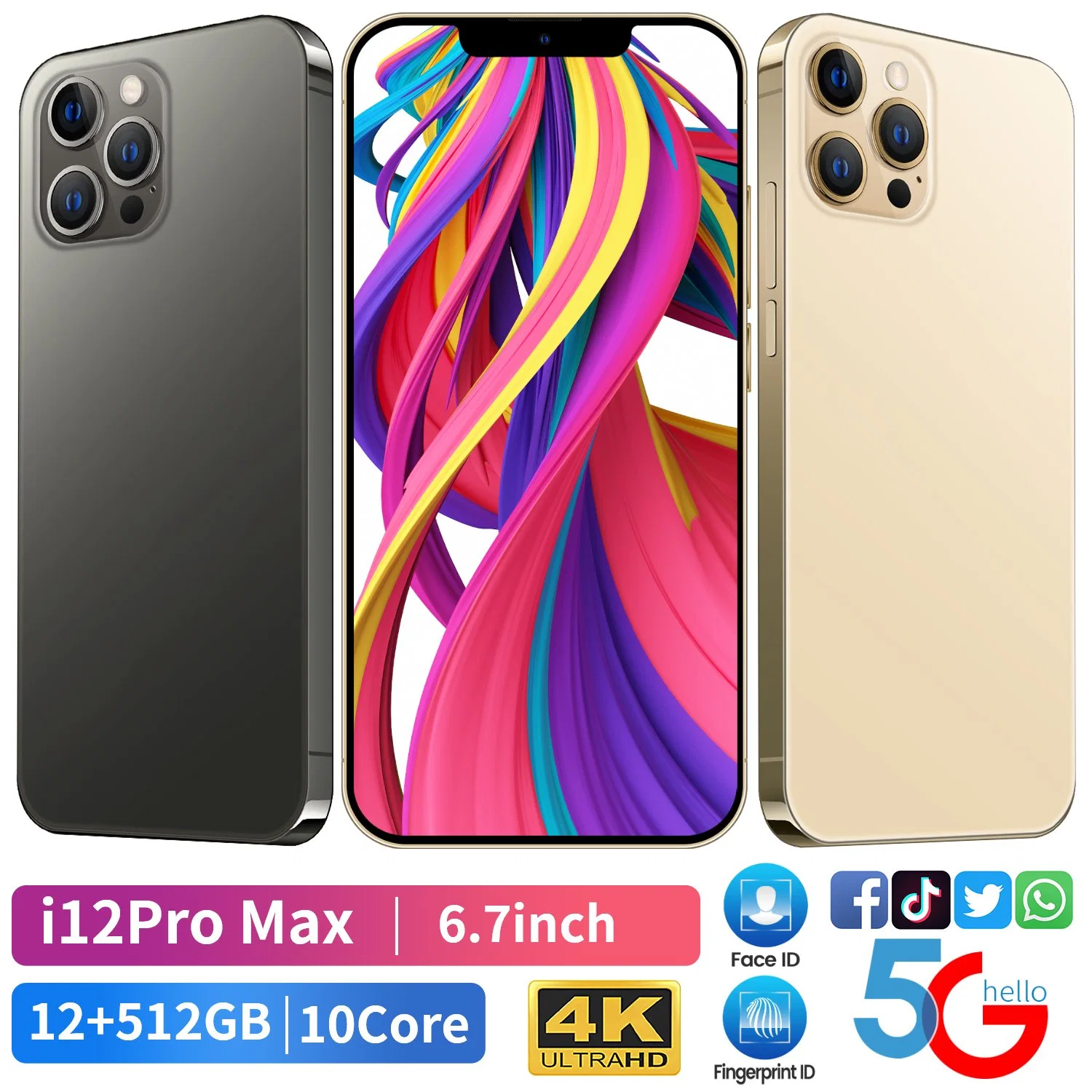 Foreign Trade Wholesale/Supplier Real 4G M12 Ultra 3G+64G+64GB/128GB 6.82 Inch Mobile Phone, Viqee Smartphone, ODM/OEM Ready in Stock, Android Phones