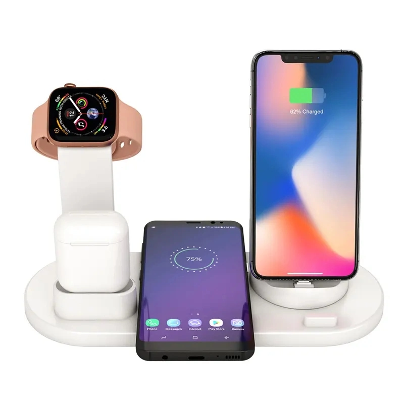 Hot Sale Table Desk Dual Phones Charging Dock Station 10W Qi Standard Fast Phone Mobile Charger 4 in 1 Wireless Charging Station