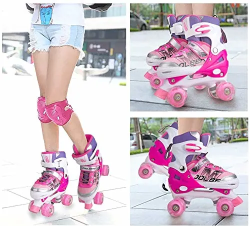 PVC/PU Adjustable Kids Flashing 4 Wheels Inline Roller Skate Shoes