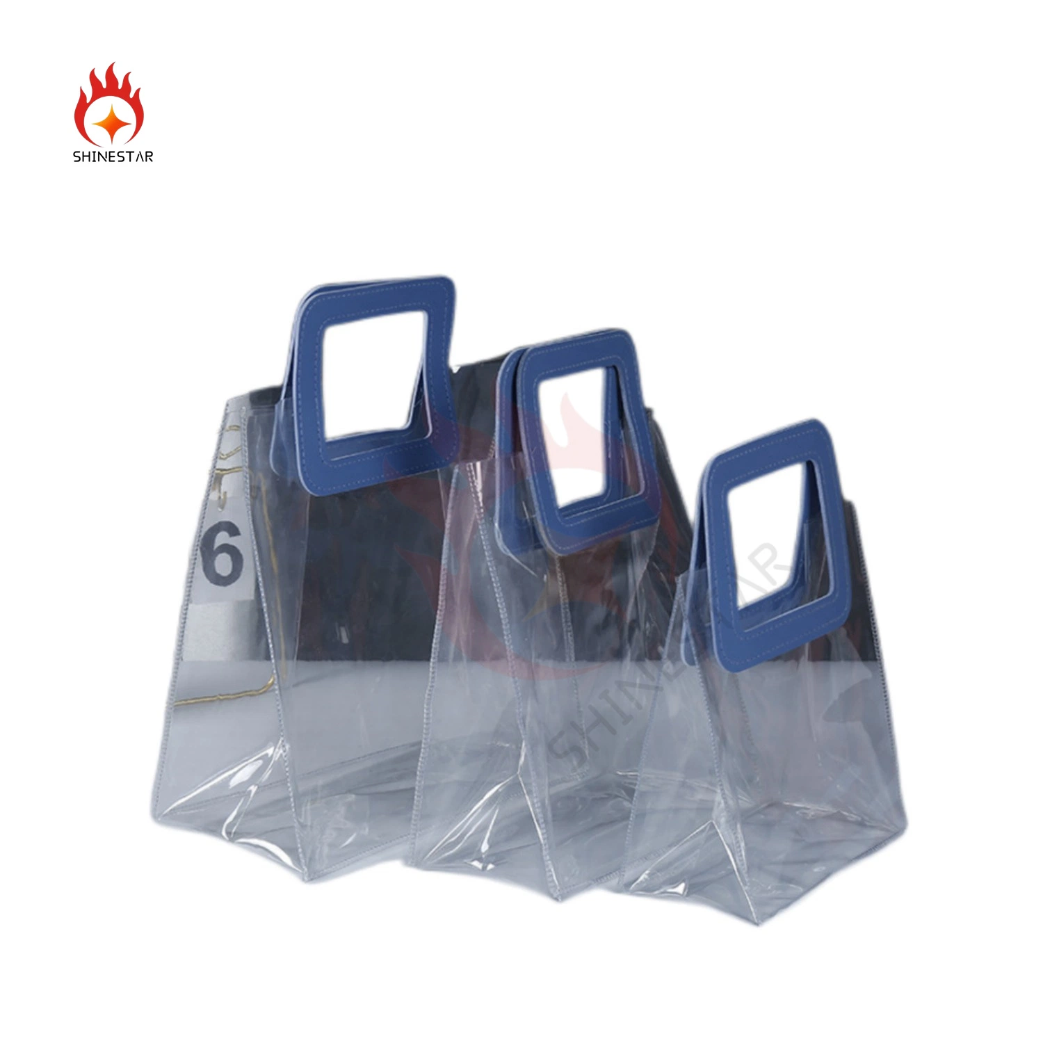 Transparent PVC Hand Stand up Gift Special Handle Handbag Clear Packaging Bag