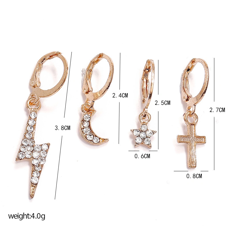 Fashion Jewelry Set Lighting Shock Moon Star Cross Drop Hoop Earrings Set