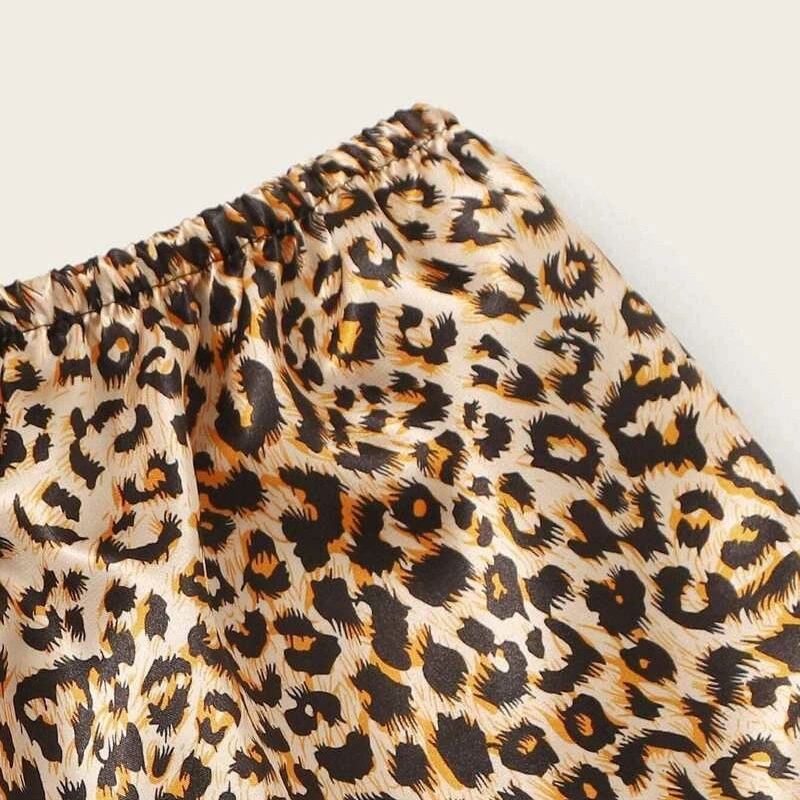 Sexy Leopard Print Sling Solid Color Suit Pajamas