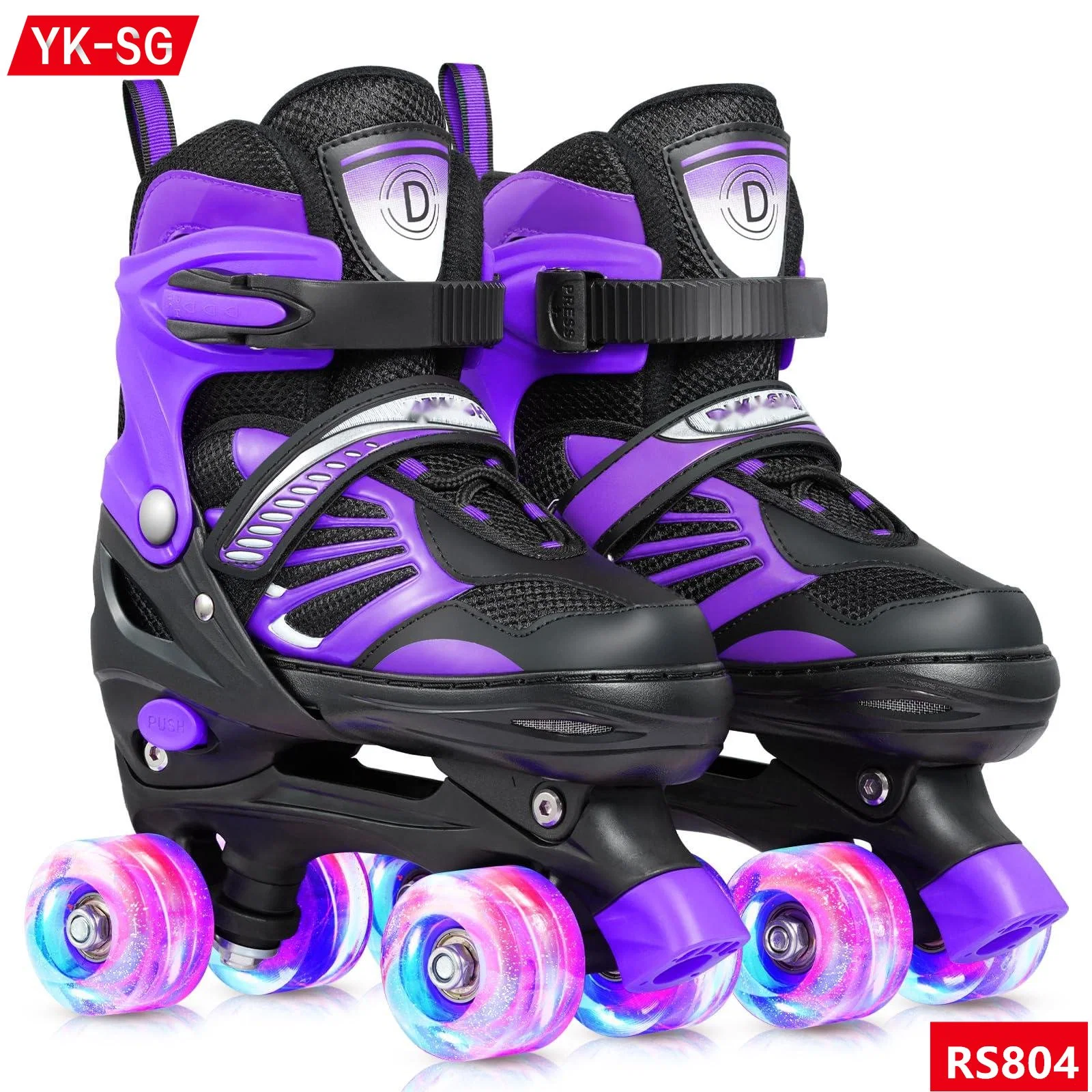 Children's Roller Skates Speed Thickened Aluminum Alloy Bracket Roller Skates with Adjustable Eight-Wheel Full Flash