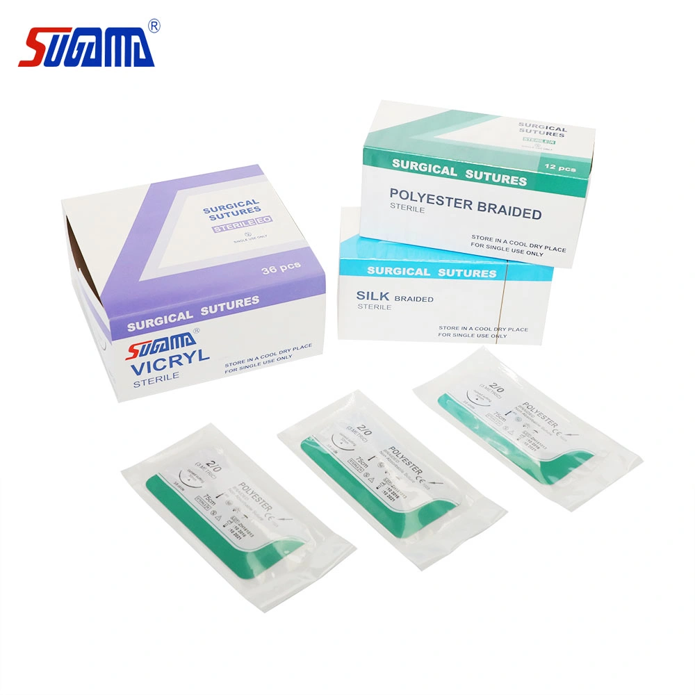 Fil de suture chirurgical absorbable médical en acide polyglycolique avec aiguilles coupantes.