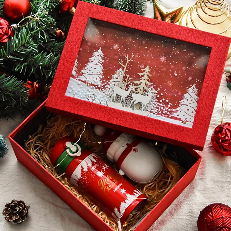 Caja de regalo de Navidad de lujo caliente Juego creativo Cajas de embalaje de regalo Caja de papel rígida con ventana transparente