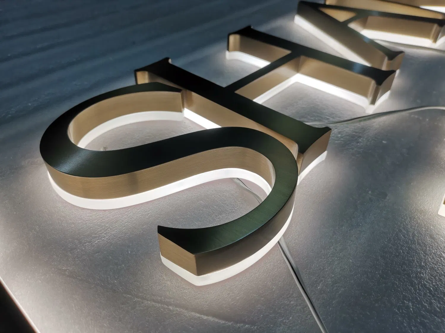 Stainless Steel Channel Letter Sign Brushed Gold Finish LED Backlit Channel