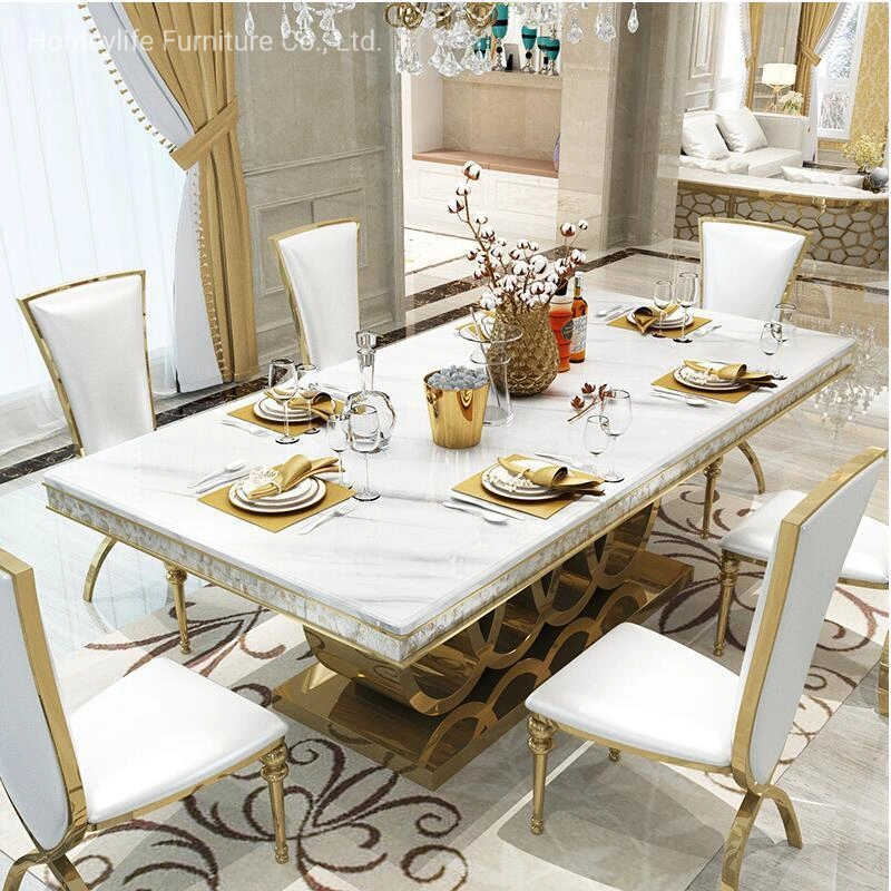 Marble Top with Stainless Steel Legs Dining Table Furniture with Popular Dining Chair