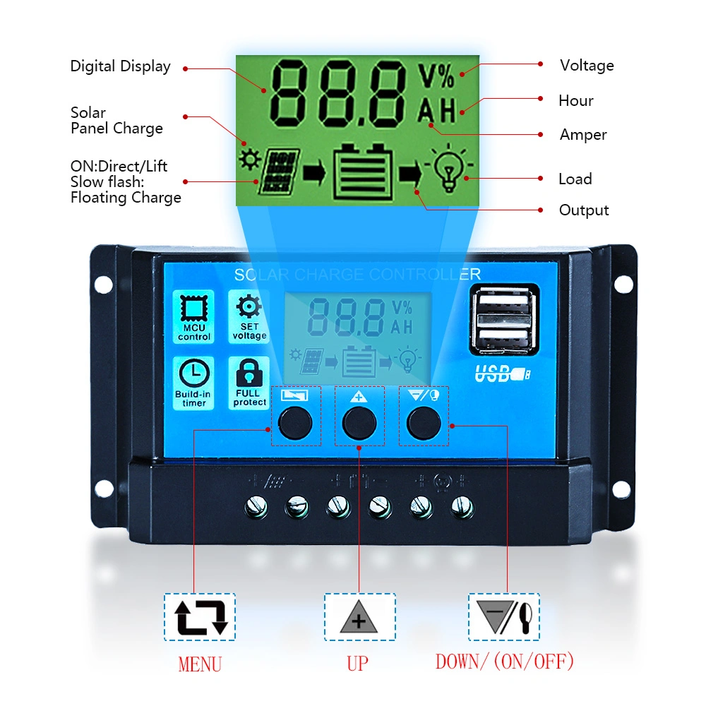 Suyeego Factory Price Advanced Solar Charge Controller 50A 12 в/24 в ШИМ ЖК-дисплей два порта USB 2 A ЖК-дисплей литиевая зарядка Контроллер солнечной панели