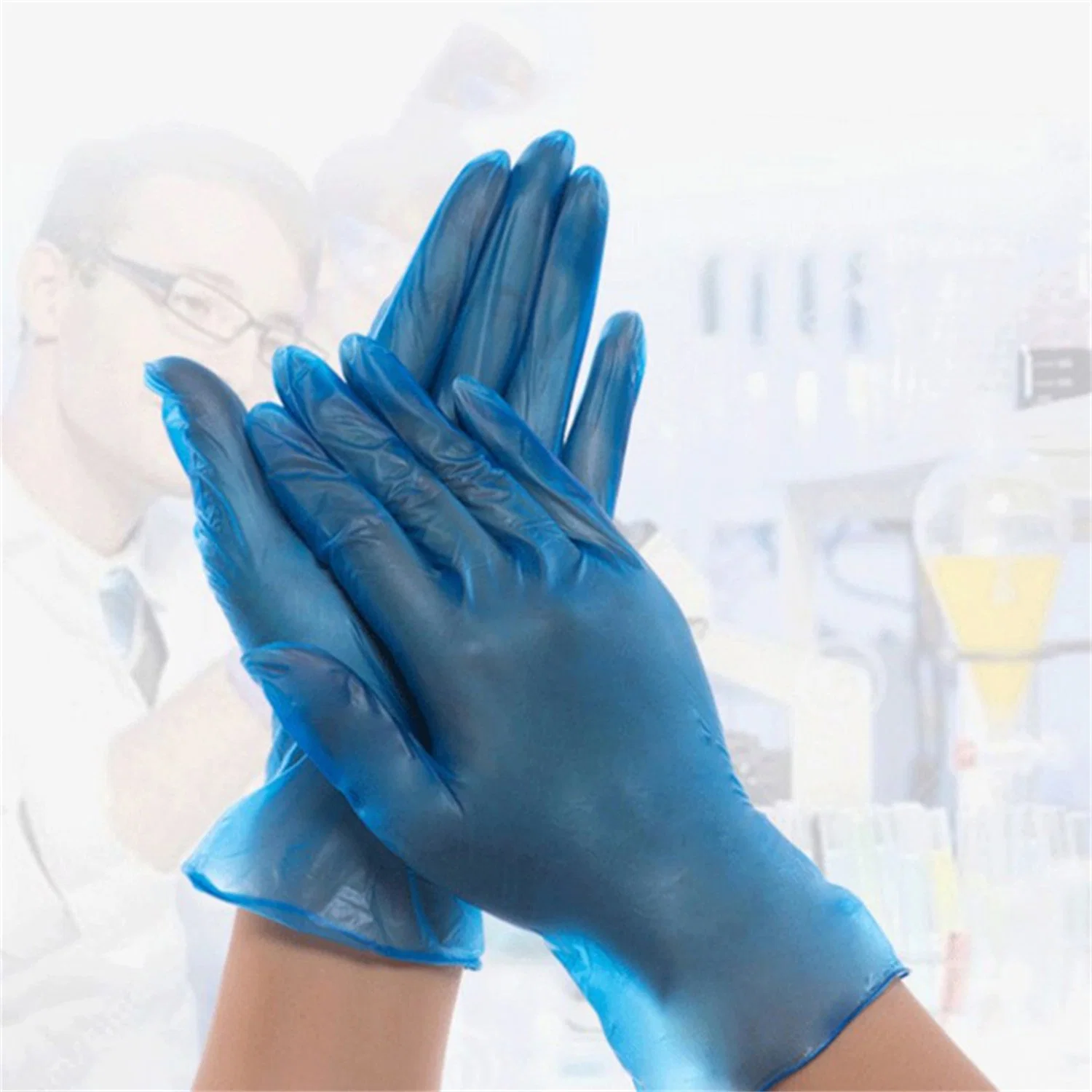 100PCS Food Grade Powder Free Blue Black White Color Hand Gloves Medium Large Vinyl Gloves Powder Free for Cleaning Food